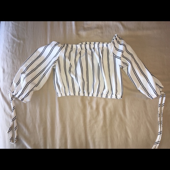 Striped Off Shoulder Knot Cuffed Blouse - Picture 5 of 5